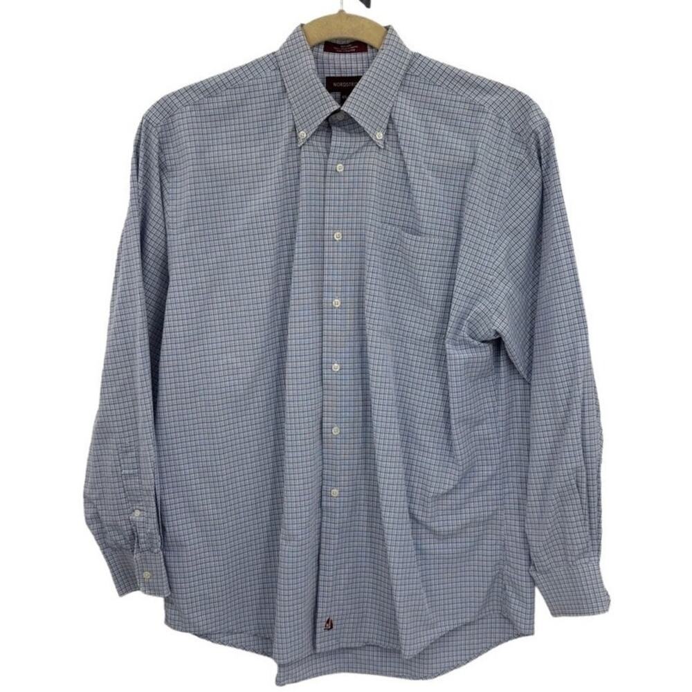 Nordstrom Blue Purple Plaid Collared Long Sleeve Button Up Shirt Size 16 1/2-35